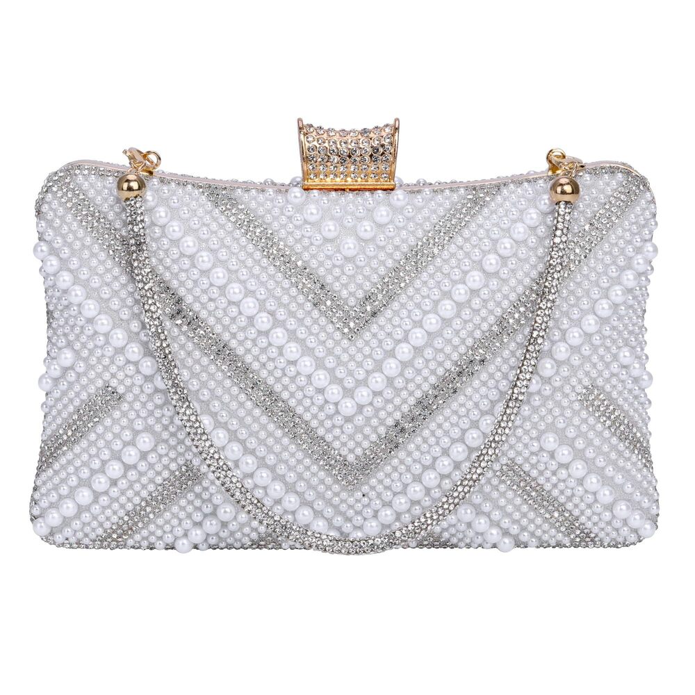 9314 Pearl Evening Purse Party Clutch Bag with Sparking Rhinestone Handbag